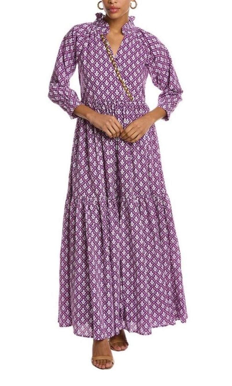 Sheridan French Iris Maxi Dress XS Purple Cotton Gold Embellished $375